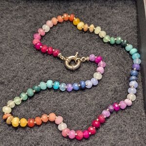 Rainbow rondelle gemstone beaded necklace